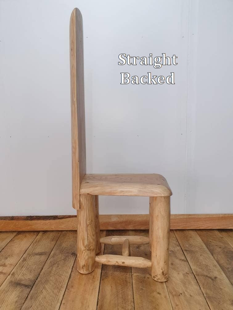 A side view of a long straight backed chair with the label "Straight Backed"
