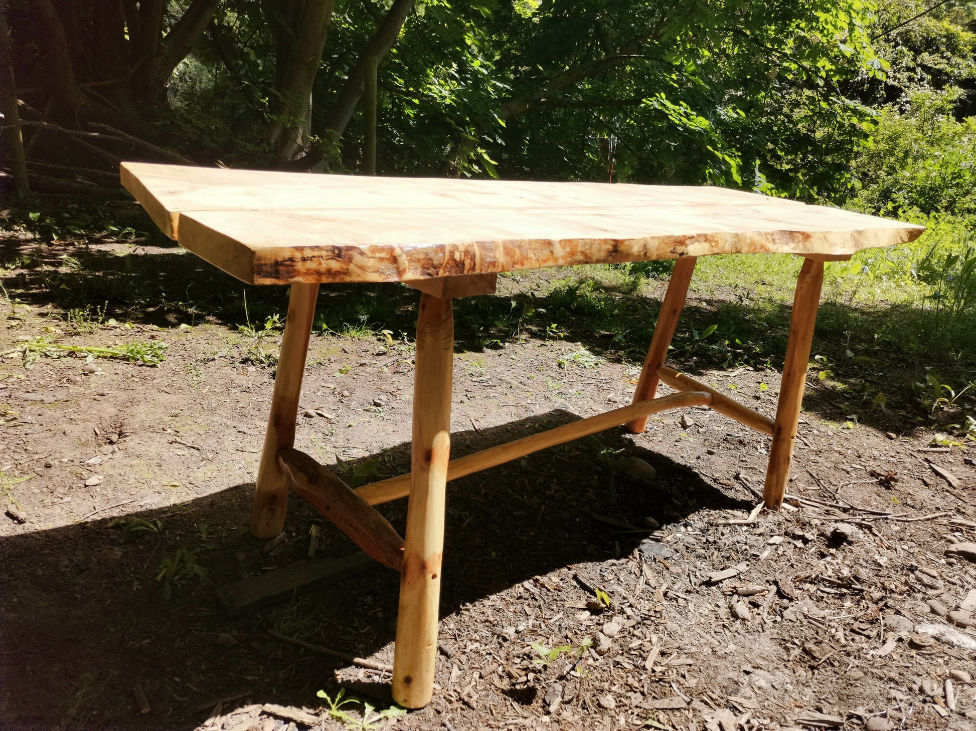 a sycamore table outside