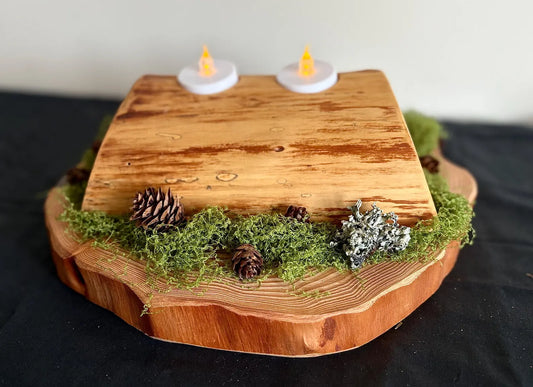 Half-Log Candle Holder - Rustic Live Edge Tealight Holder for Rustic Home Decor