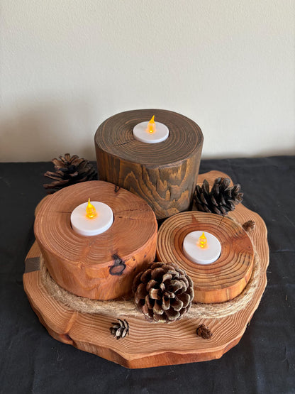 Rustic Wooden Log Ring Tea Light Holder/Decoration