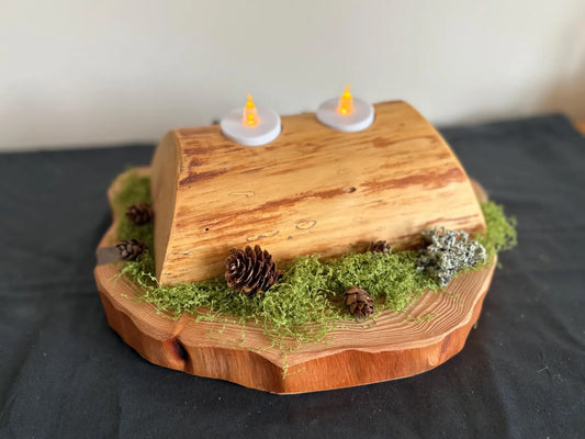 Half-Log Candle Holder - Rustic Live Edge Tealight Holder for Rustic Home Decor